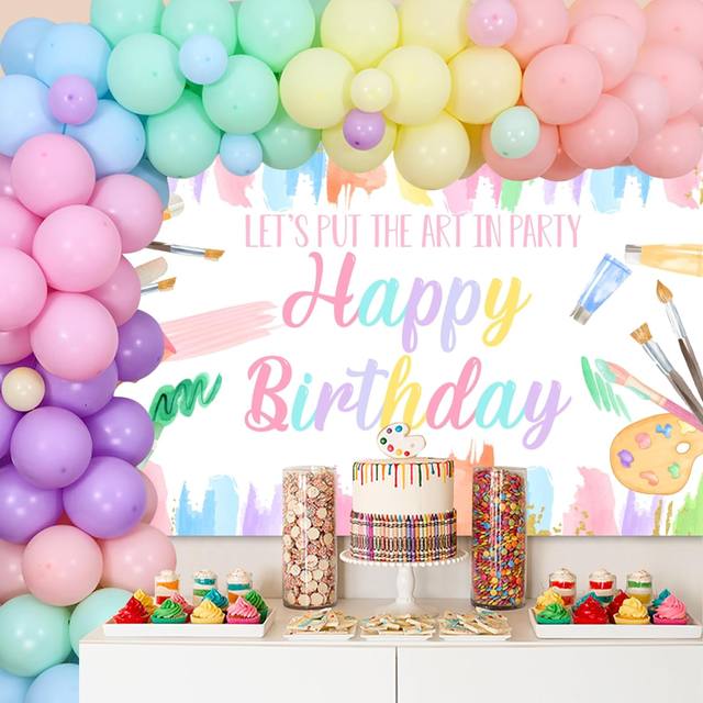 Pastel Balloon Garland Kit with Macaron Paint Backdrop, Art