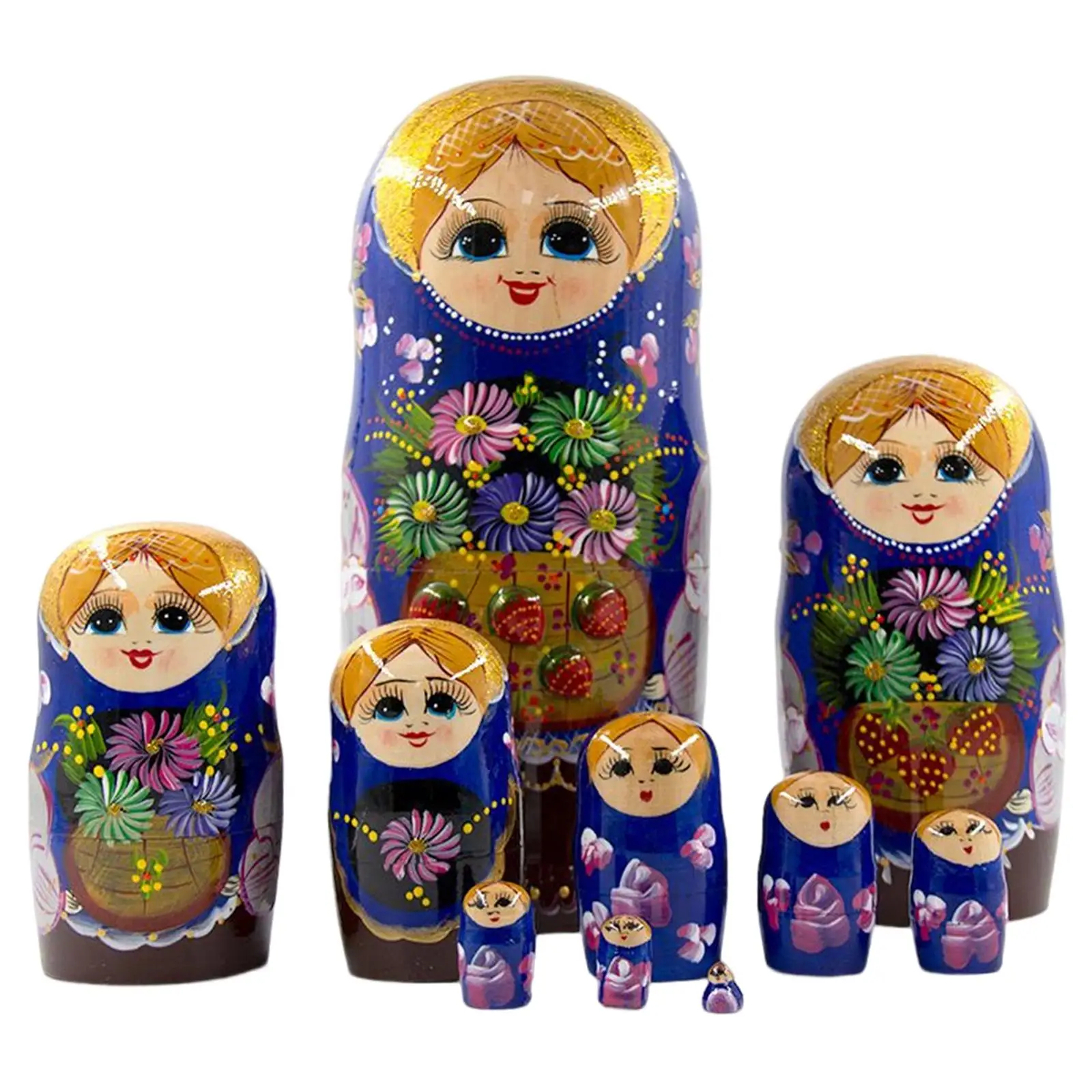 10Pcs Nesting Dolls Toy Collectible Dolls Traditional Matryoshka for Desktop Cafe Office Home Decor