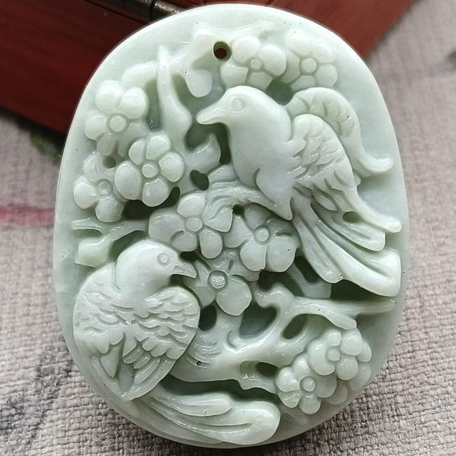 Natural online Jade Jadeite Bird Flower Pendant