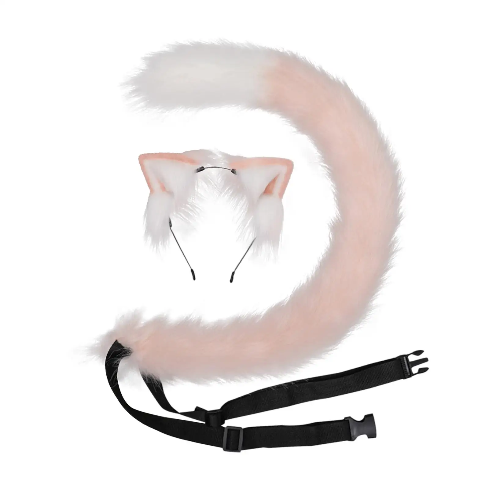 Plush Faux Fur Cat Ears and Tail Set Fancy Dress Costume Headpiece for Cosplay Animal Themed Parties Stage Shows Halloween Party