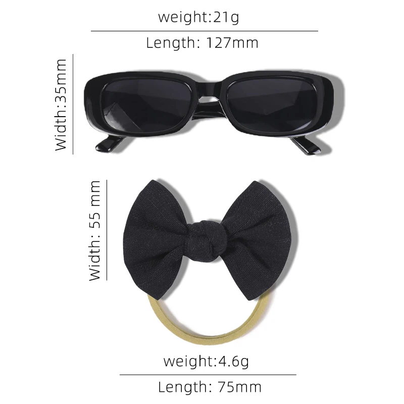 2 Teile/satz Neue Kinder Farben Weiche Bowknot Stirnbänder Vintage Matt Rechteck Sonnenbrille Kopfbedeckung Set Schöne Haar Zubehör – Detail 3