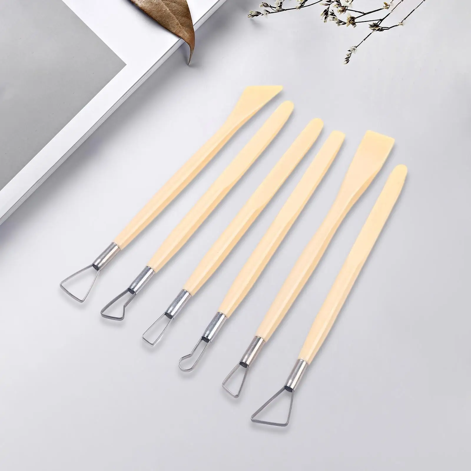 6 Pieces Ceramic Pottery Clay Tools Double Head Durable Accessory Multifunctional with Different Tips for Detailing and Trimming