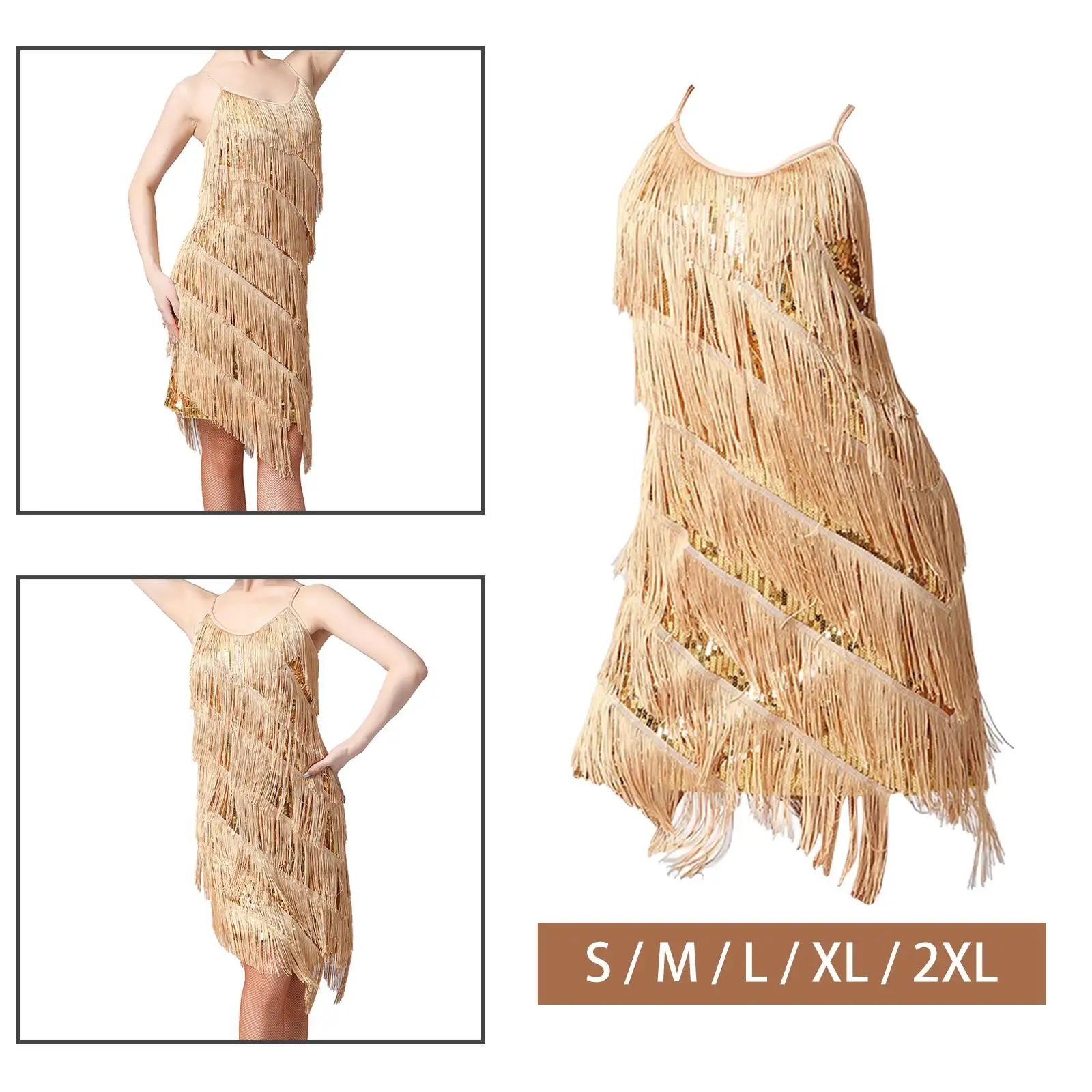 Women`s Flapper Dress Dress Spaghetti Straps Ballroom Samba Dance Costume for Club Party Festival Vacation