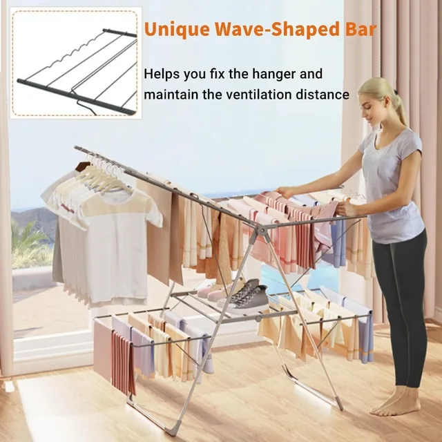 Bigzzia Clothes Drying Rack Foldable, 2-Level Large Laundry Drying Rack  Collapsible, Stainless Steel Drying Rack Clothing for Indoor Outdoor, Easy  to