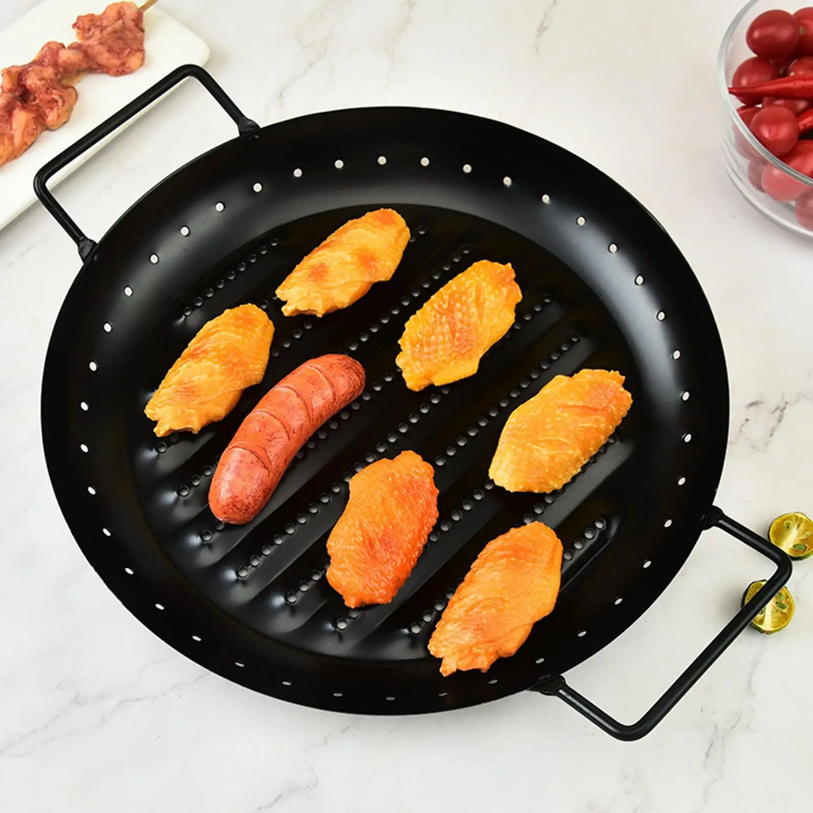 Grill Tray with Holes Nonstick Durable Grill Plate BBQ Accessories Grill Topper Pans for Camping Home Kitchen Restaurant Meat