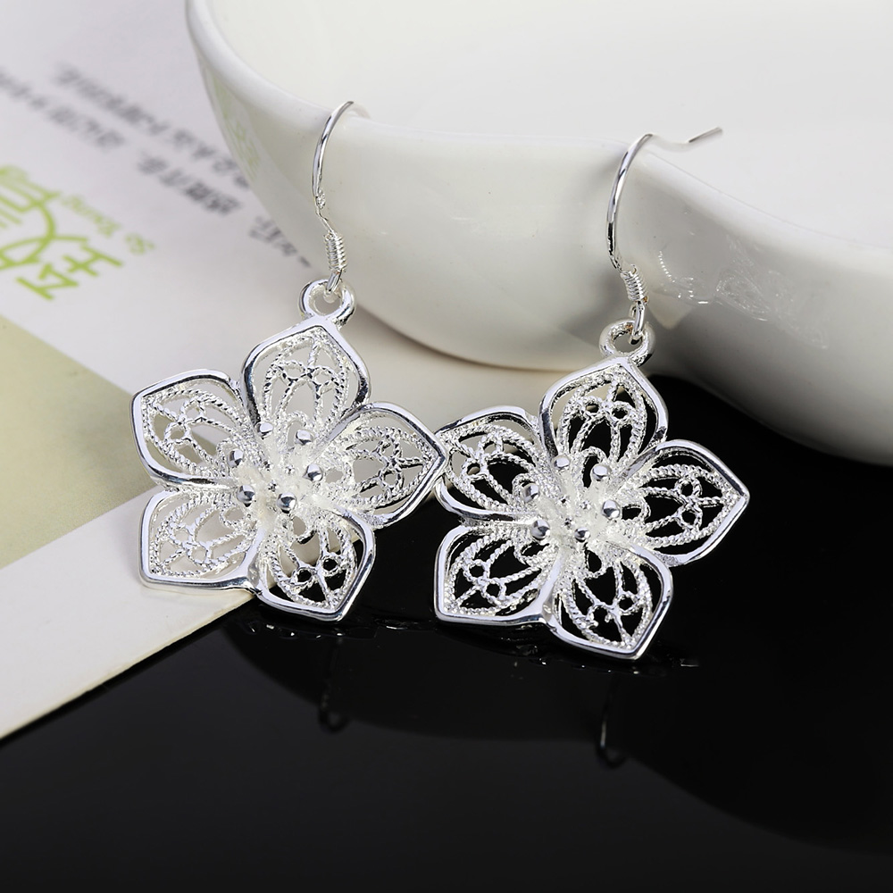Hot High Quality Retro Pretty Flowers Silver color Earrings for women Fashion luxury party wedding Jewelry fine gifts