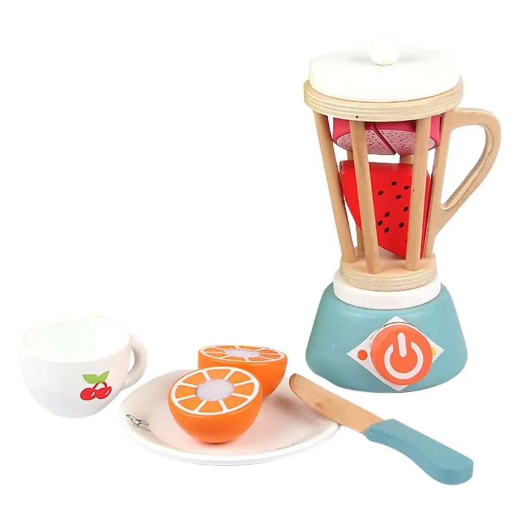 Wooden Kids Smoothie Maker Set Educational Toys Hands-on Ability Kitchen Toys Food Pretend Playset Play Food Set for Ages 3+