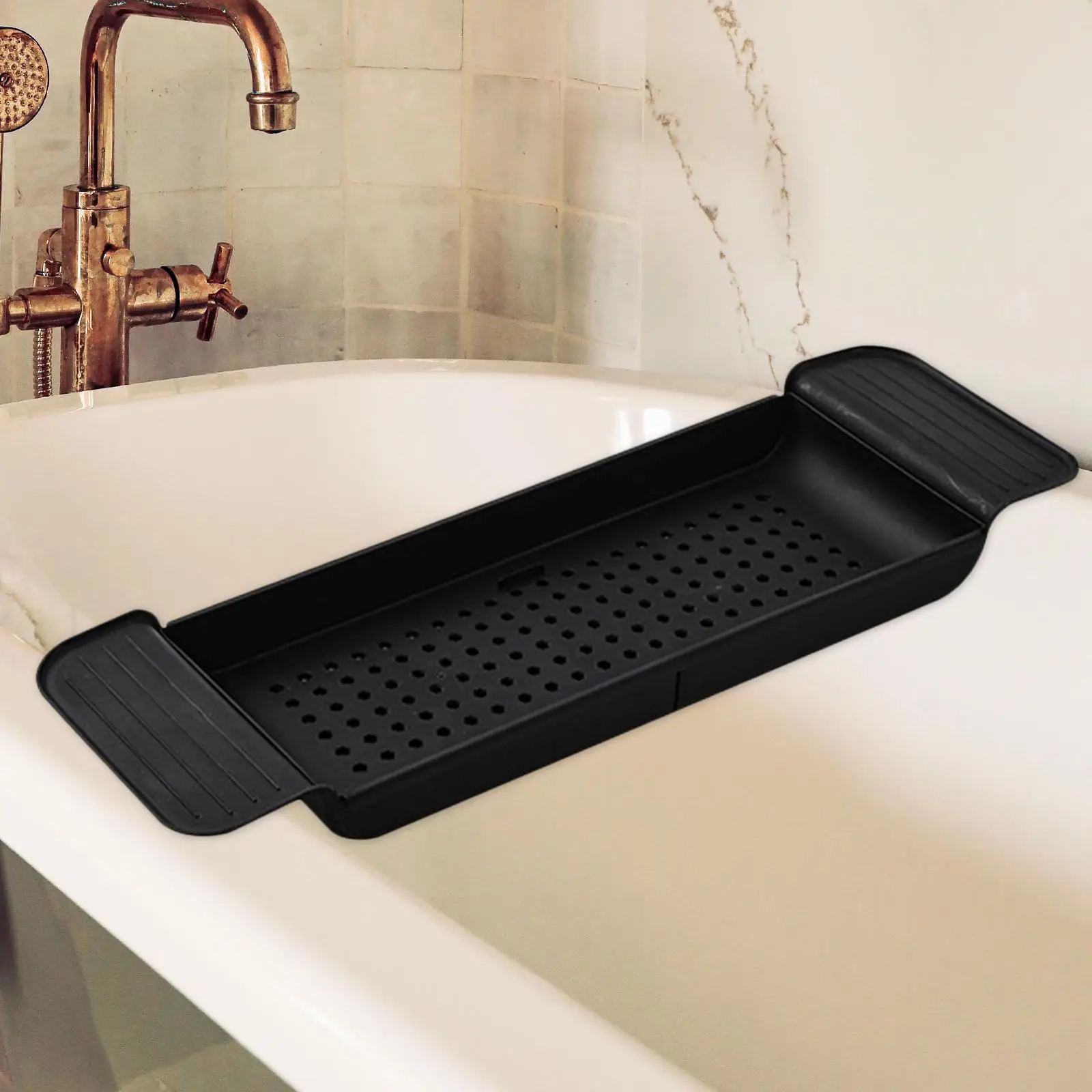 Expandable Bathtub Shelf, Non-Slip Bathtub Organizer Tray, Adjustable Length