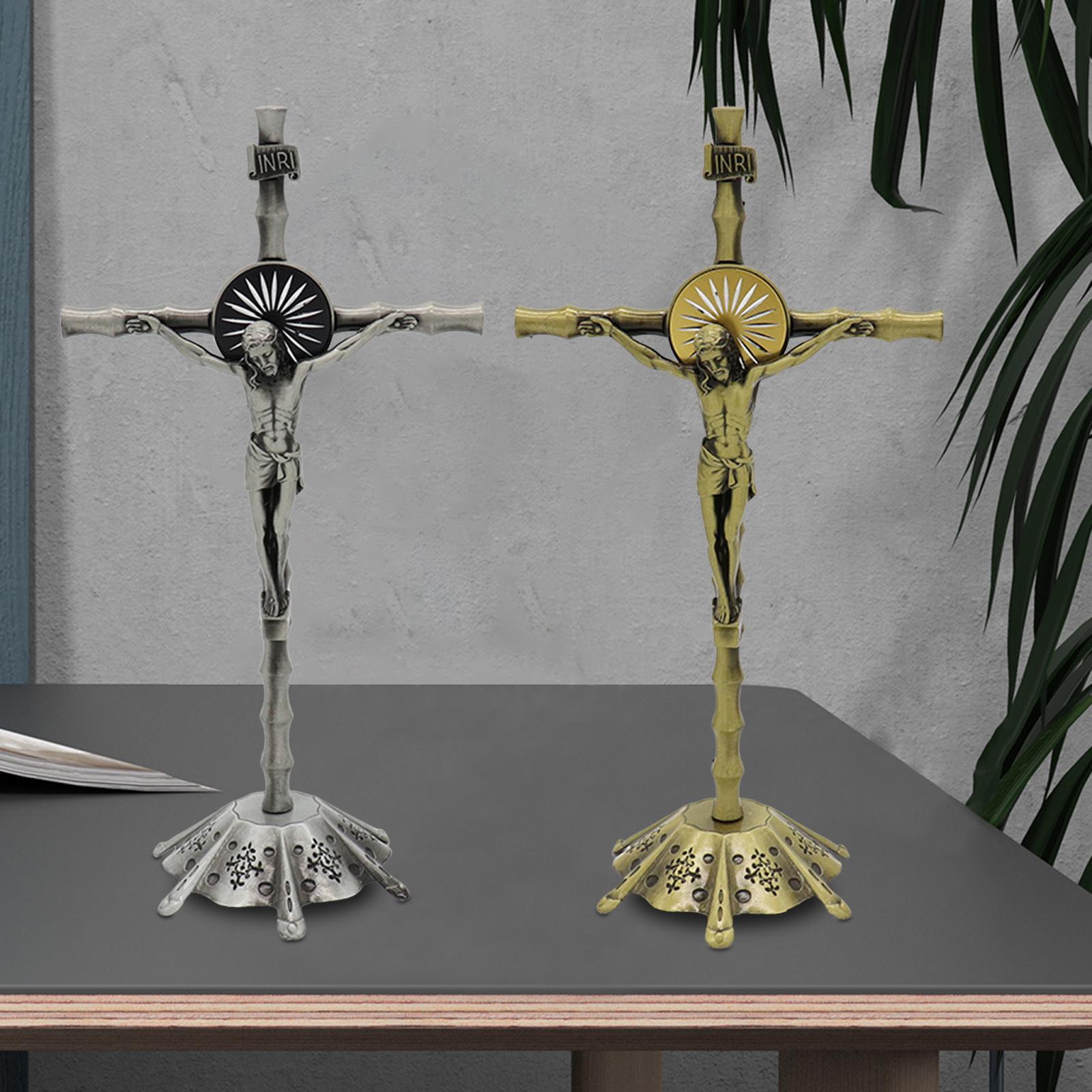 Crucifix Wall Cross Statue Collection Metal Church Crucifix Figurine for Bedroom Thanksgiving Christmas Cabinet Home Decor
