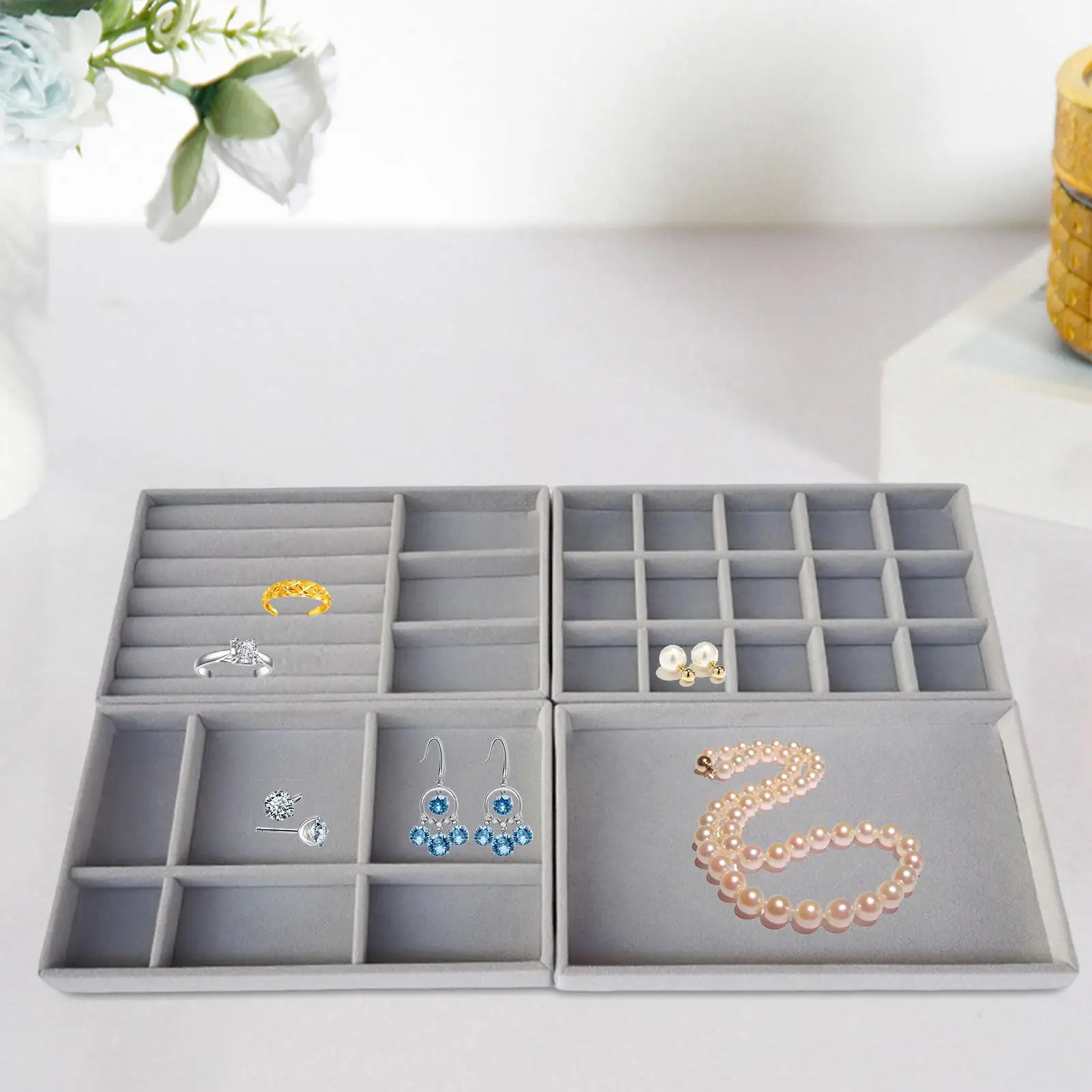4Pcs Earrings Display Trays Women Gifts Trinkets Container Storage Case Organizer for Showcase Dresser Drawers Pendants Gadgets