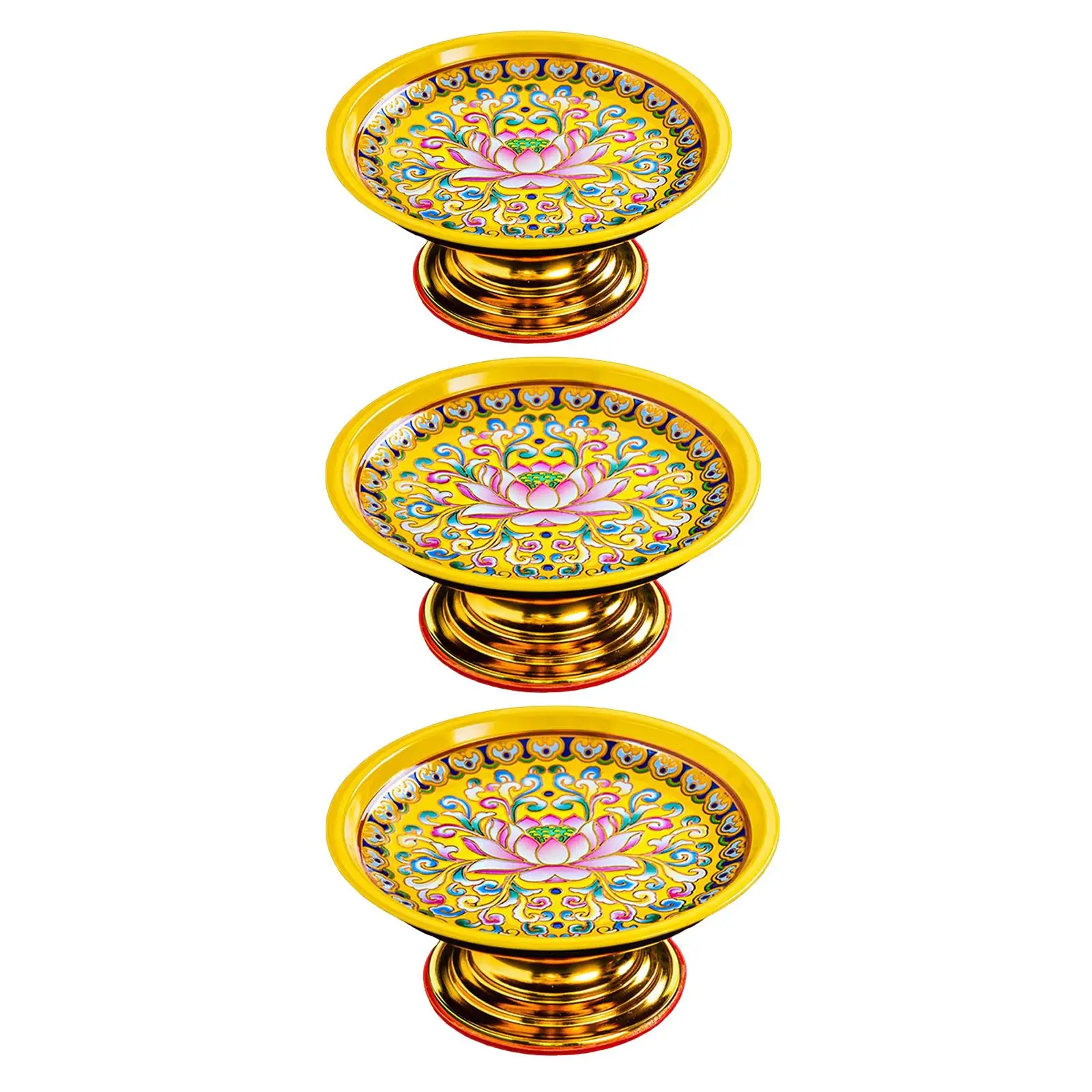 Temple Serving Tray Desktop Organizer Easy to Fill Counter Storage Tray Alloy Shinny Look Buddhist Plate Offering Bowl