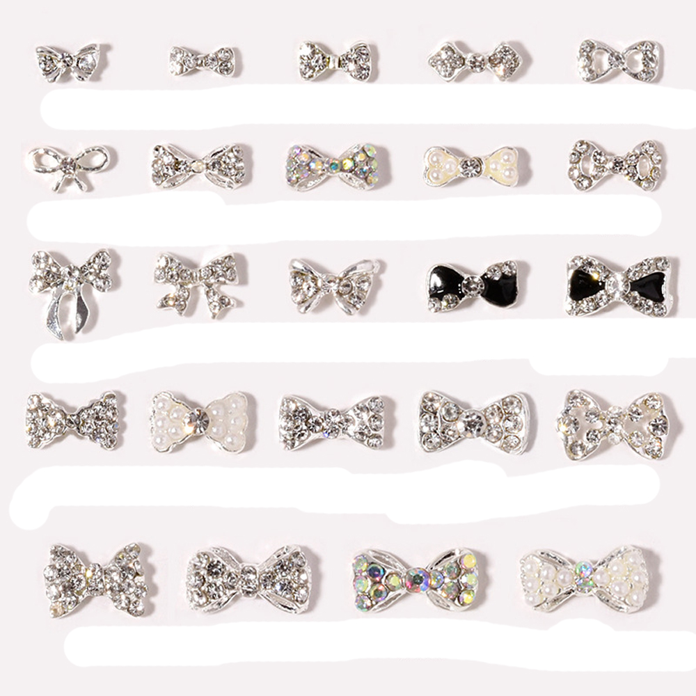 Best of 10pcs Diamond Bowknot Nail Charm 3D Shiny Pearl Crystal Silver Alloy Edging Bow Ribbon Nail Jewelry Cute DIY Nail Decor Parts Reviews & Tips