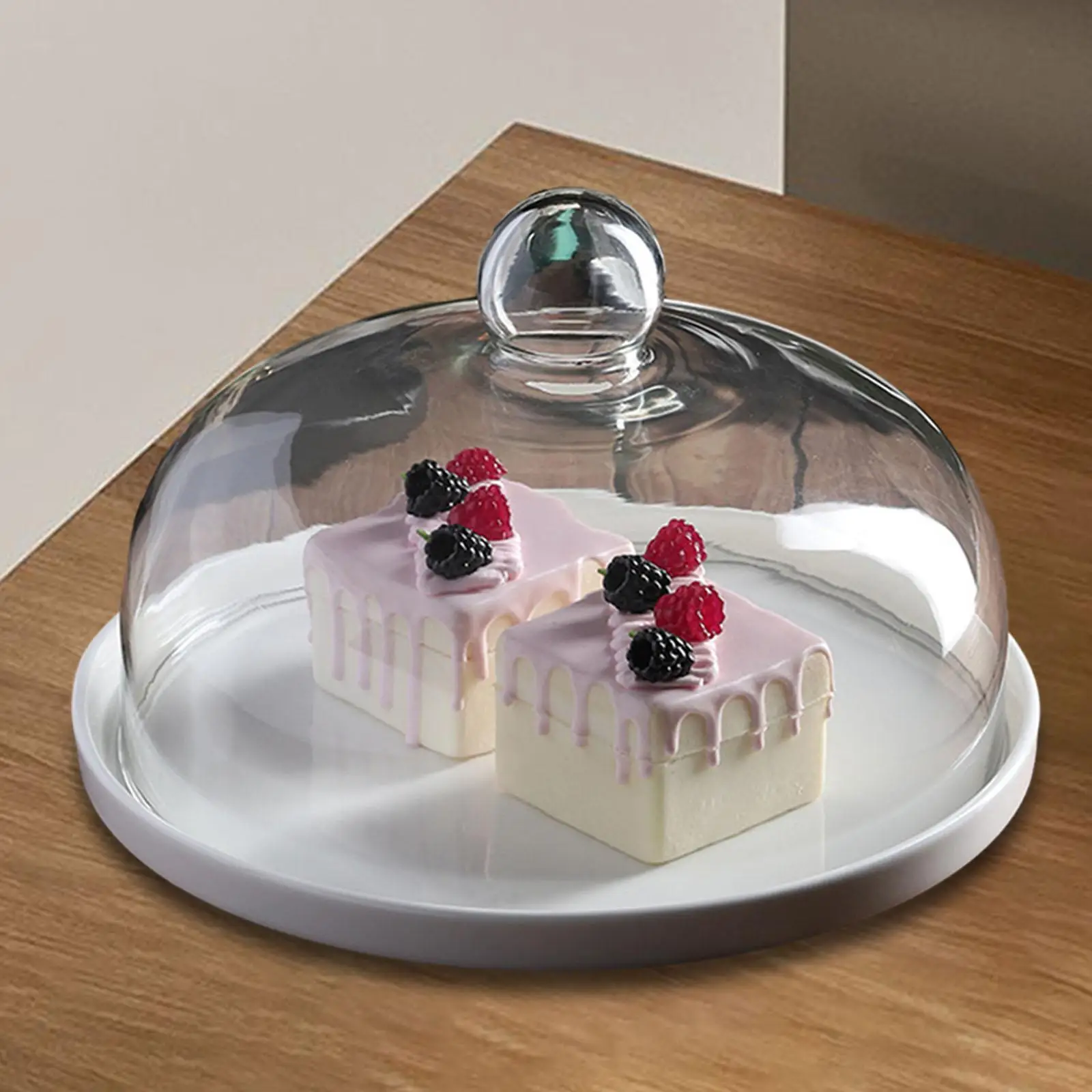 Cake Stand with Glass Cover Fruit Plate Pastry Display Dessert Display for Festive Party Dessert Shops Hotels Holiday Wedding