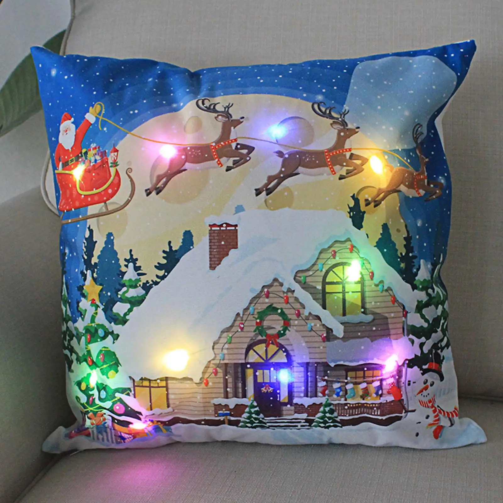 Christmas Throw Pillow Cover Pillowcase LED Light Case Home Decor
