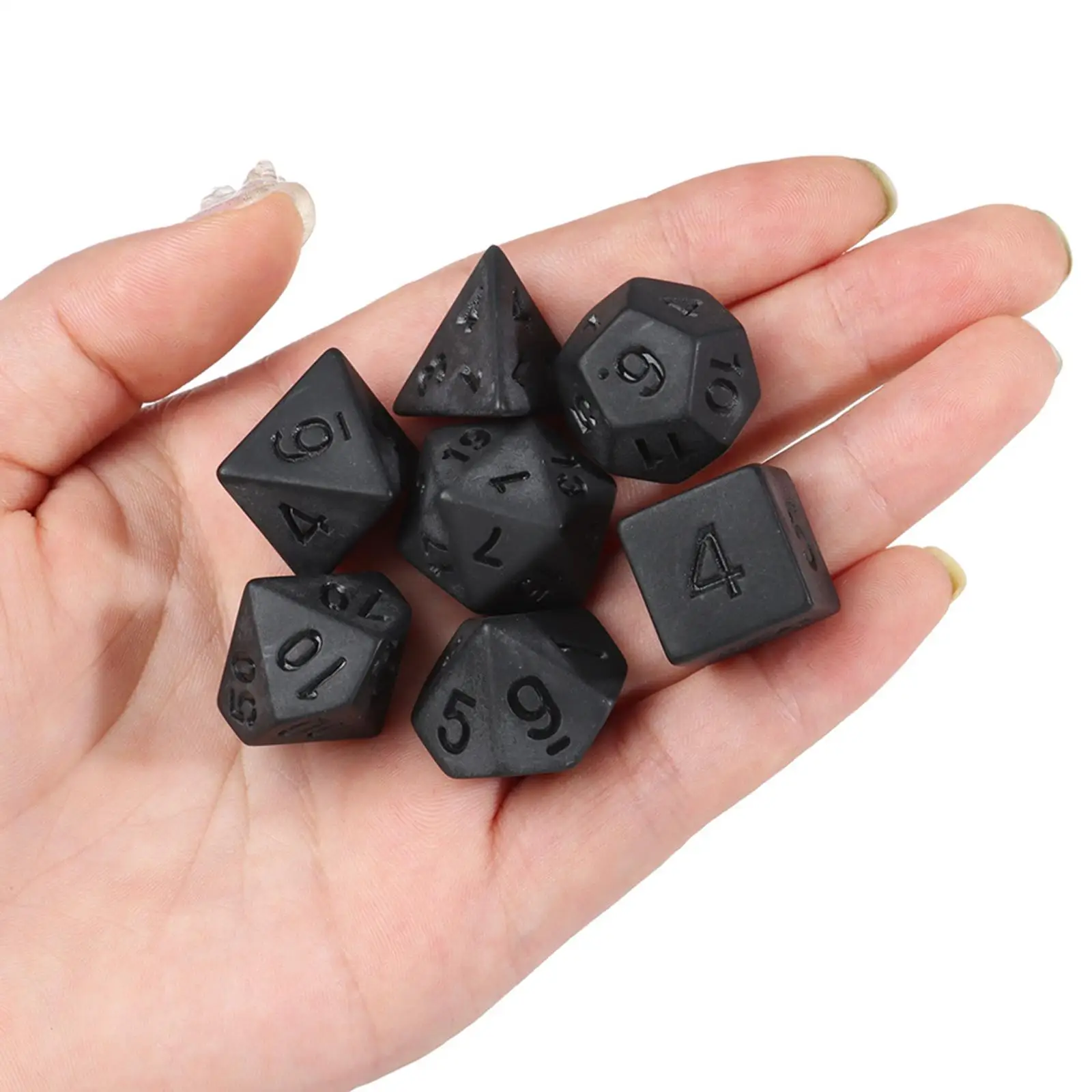 7x Polyhedral Dice black for Drinking Entertainment Party Supplies