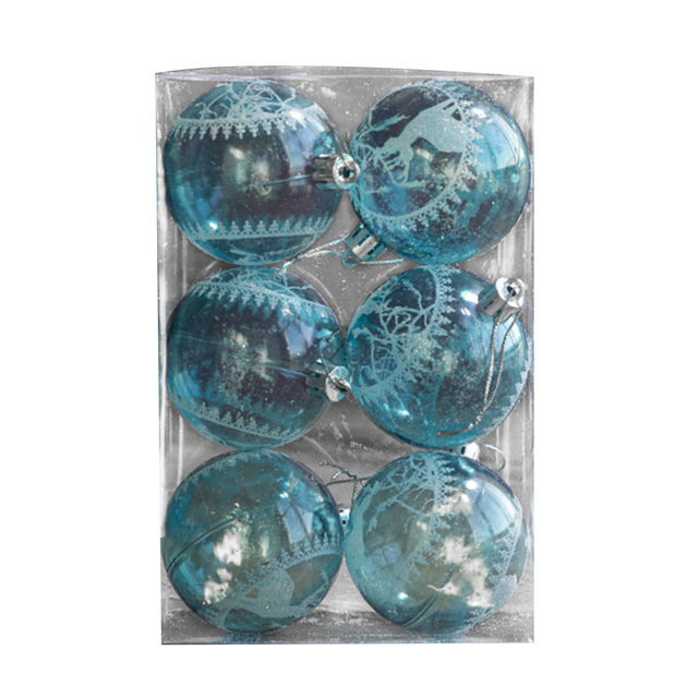 A Box Of 6 Transparent Christmas Ball Ornaments Boxed Blue Transparent  White Painted Acrylic Christmas Tree