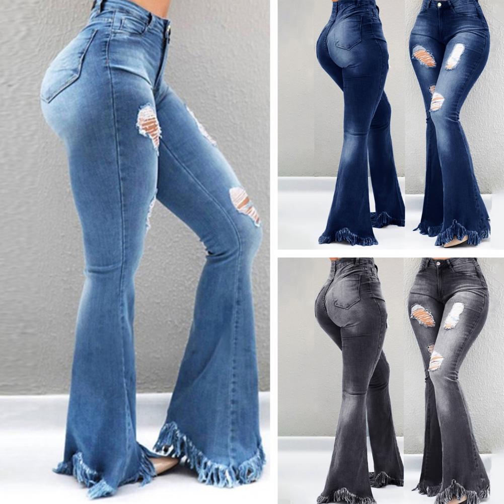 Title 2, Denim Flared Jeans Women Pants High Waist Zippe...