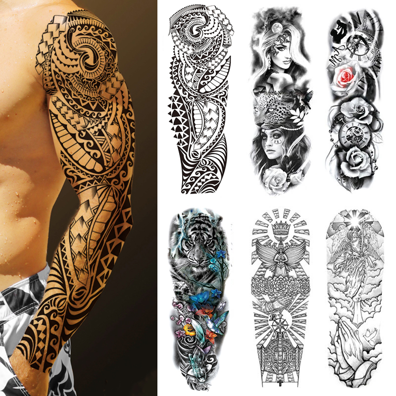 Best of Large Arm Tattoo Sticker Full Sleeve Temporary Tattoos For Men Fish Wolf Tiger Tattoo Fake Tatoo For Women Waterproof Body Art Reviews & Tips