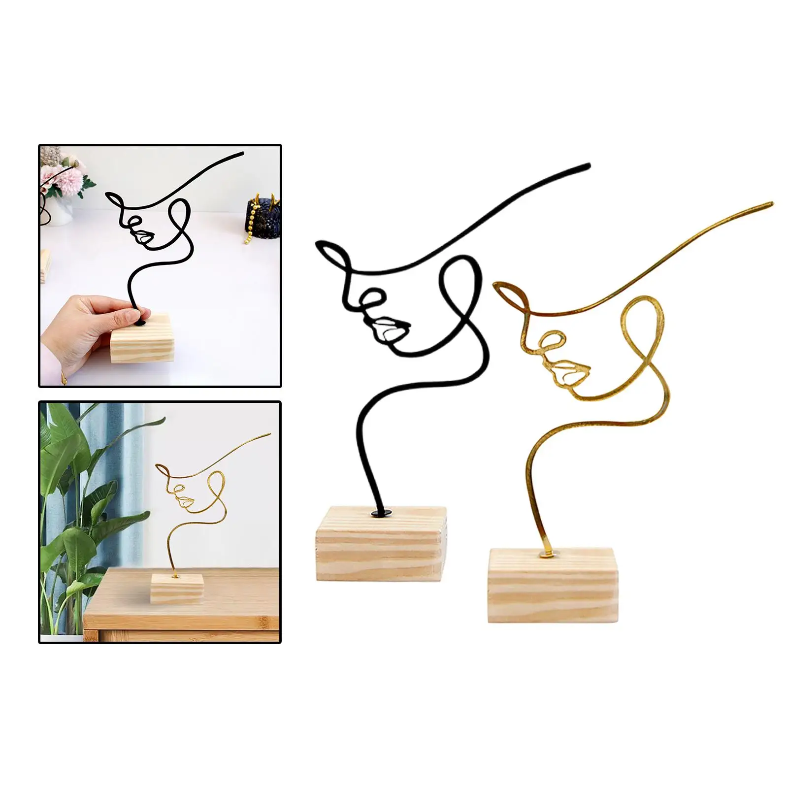 2 Pieces Minimalist Art Sculpture, Personalized Abstract Metal  Crafts Creative Drawing Ornaments for Living Room,  Decoration