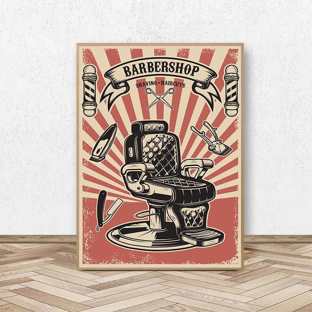 Wall Art Print Barbershop retro poster, barber shop beard shaving