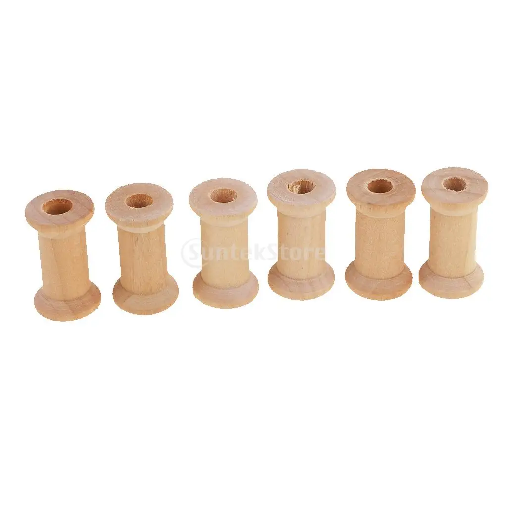 100 Wooden Empty Thread Spool DIY Roller Natural Color Sewing Craft 14x12mm 