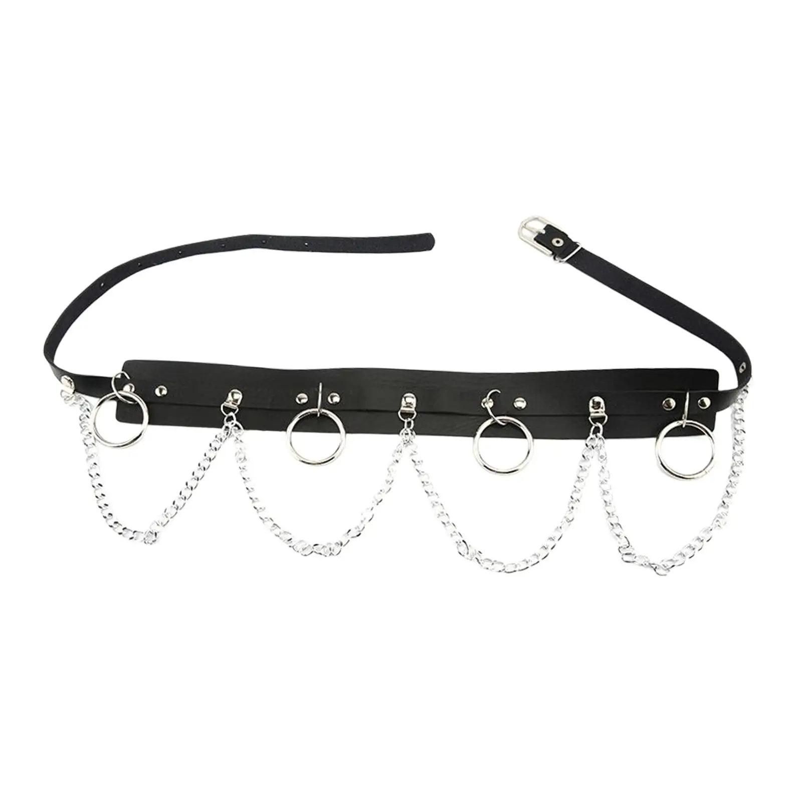 Waist Belt with Chain Costume Accessories Gothic Punk Multilayer Outfits PU Leather Decoration Hiphop for Disco Dancing