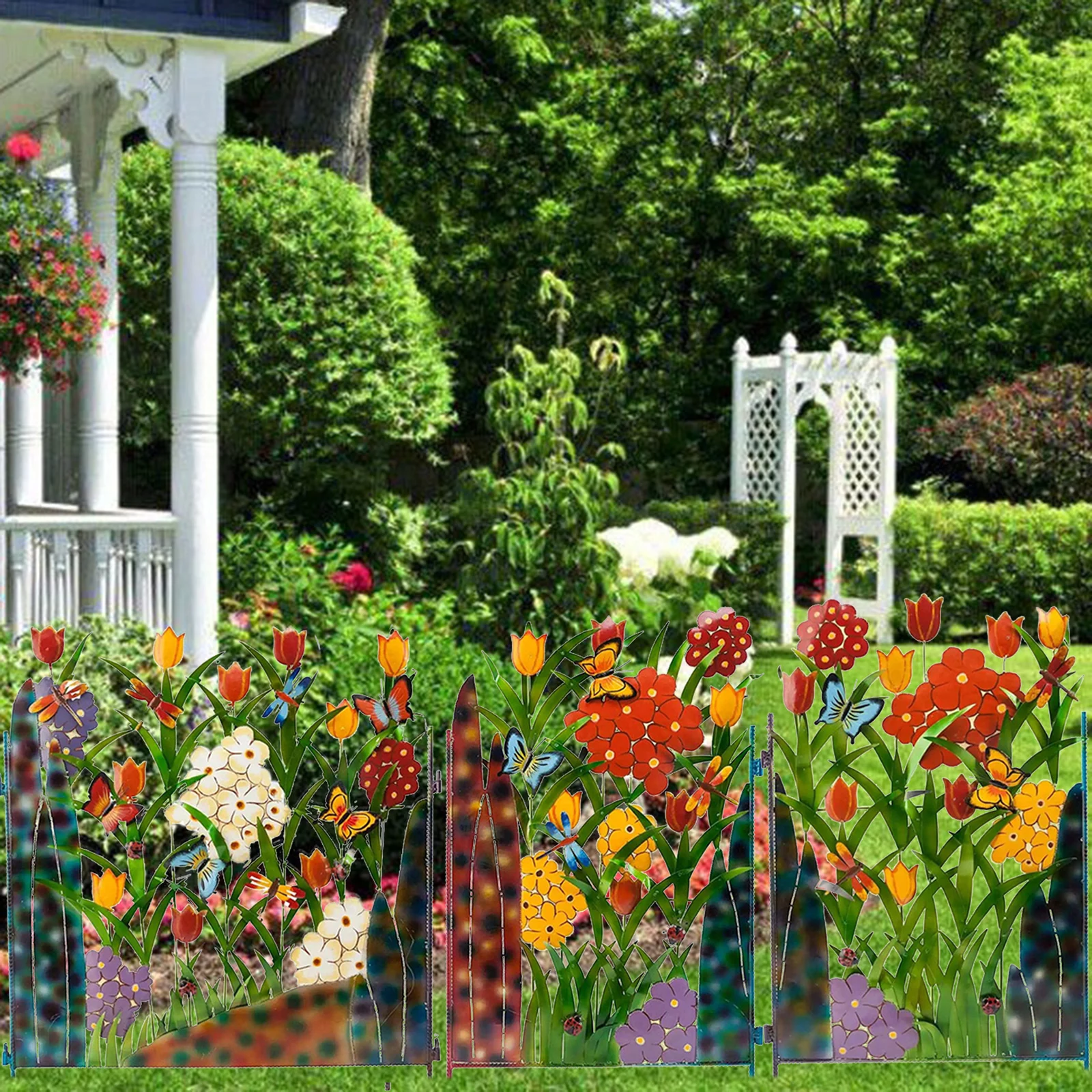 Faux Garden Trellis Wrought Iron Guardrail Outdoor Decoration for Backdrop Garden Balcony Yard Lawn Stakes