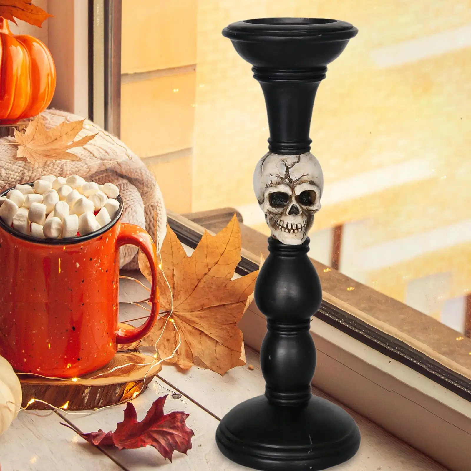 Halloween Skull Candle Holder Resin Candle Stand for Halloween Bedroom Decor
