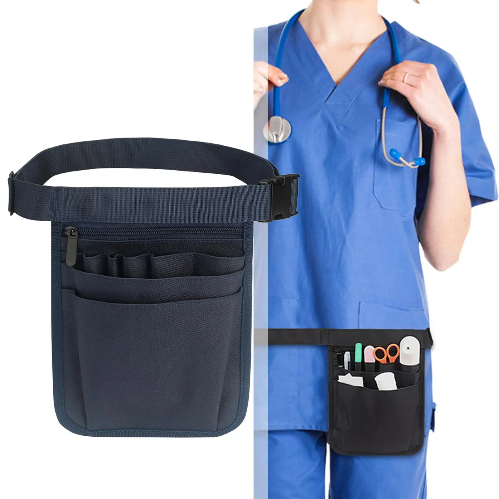 Multifunctional Nurse Fanny Pack Organizer Pocket Utility Waist Pack Nylon Blue Adjustable Accessories for Nursing Men Women