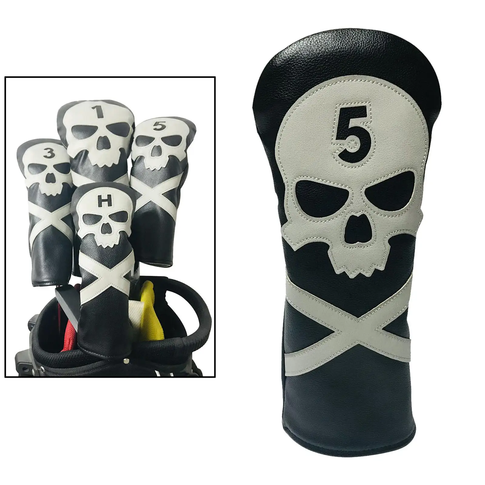  Covers,  3 5 UT Driver  Woods   with Elastic Closure, Waterproof Skull PU Leather, Golfer Equipment