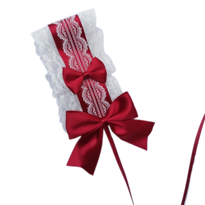 Anime Maid Stirnband für Mädchen Lolita Rüschen Spitze Stirnband mit Band Bowknot Comic Show Mode Frauen Haarband Kopf bedeckung – Detail 4