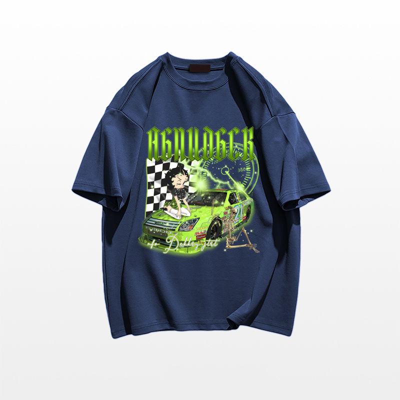 algodão retro verde carro de corrida doce menina dos desenhos animados camisetas gráficas streetwear vintage goth roupas verão grande casais