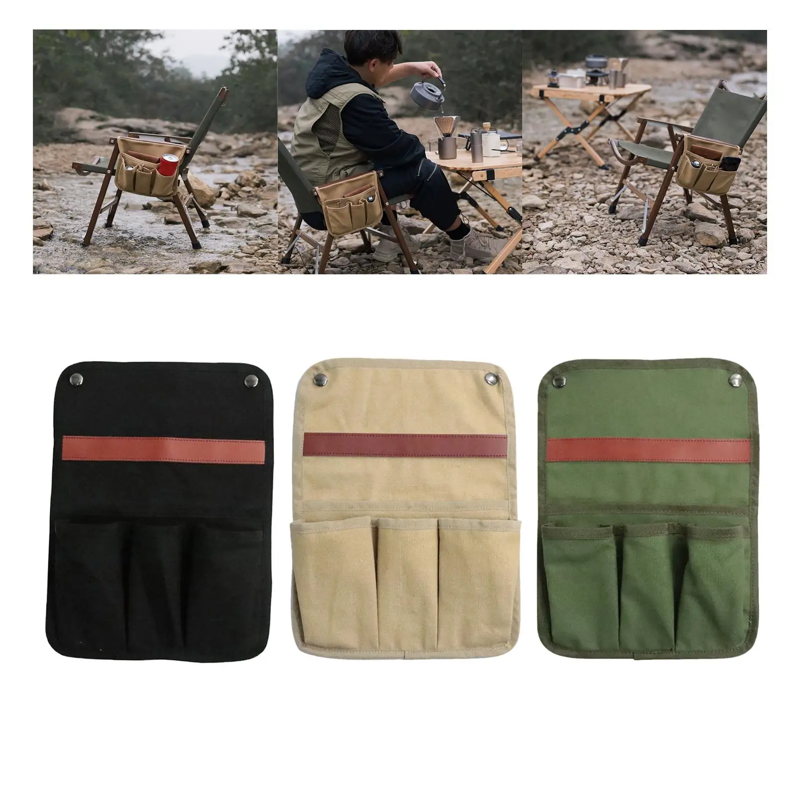 Outdoor Campsite Foldable Canvas Storage Bag Camping Fishing Beach Chaise Longue Portable Handbag for Phones Glasses