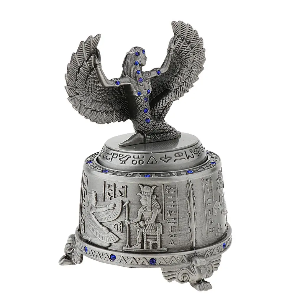 Vintage Zinc Alloy Music Egyptian Goddess Coins Piggy Bank Box Birthday Gift