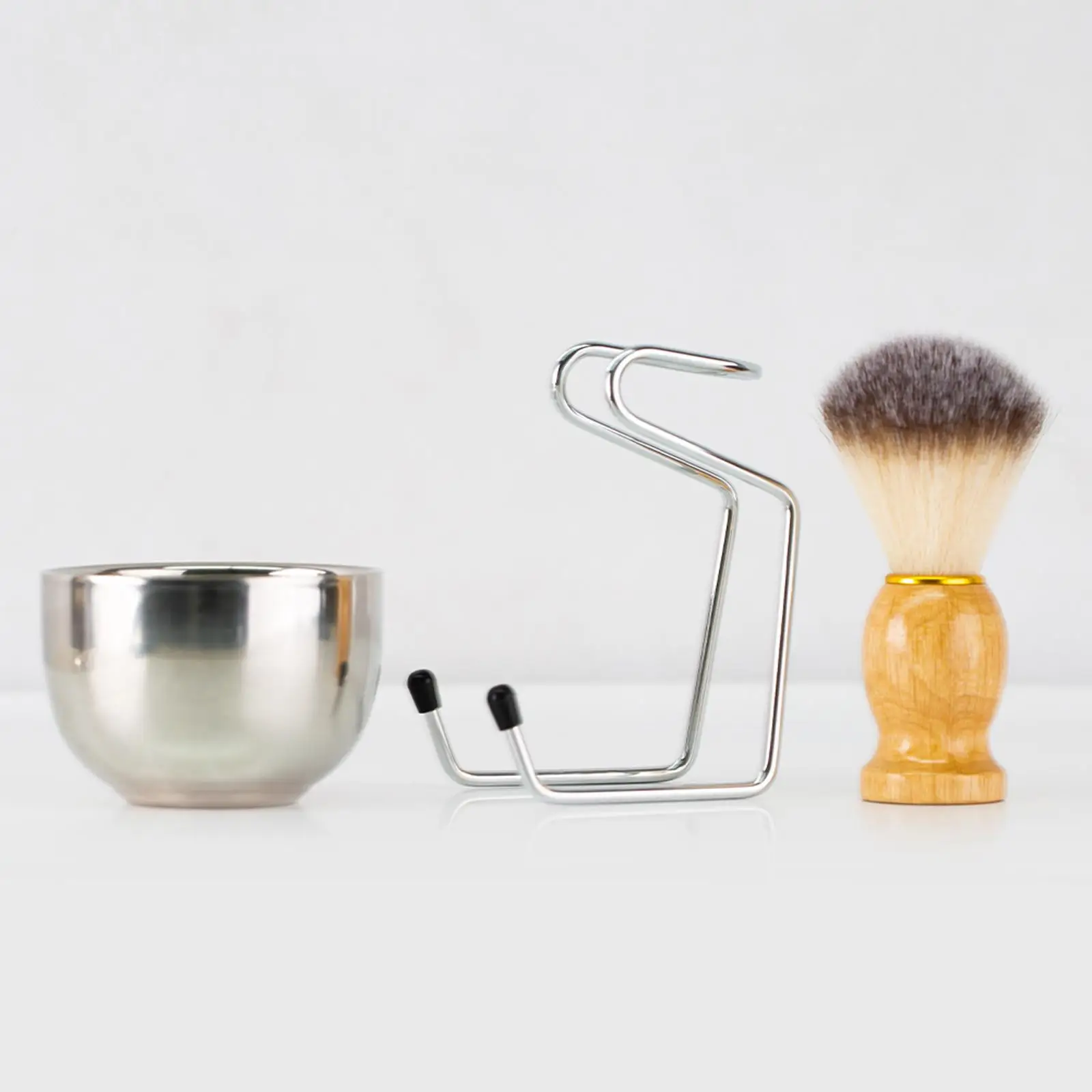 Stainless Steel Shaving Stand with Bowl and Brush, Easy Carry Fashion Design Dia 82mm Bowl