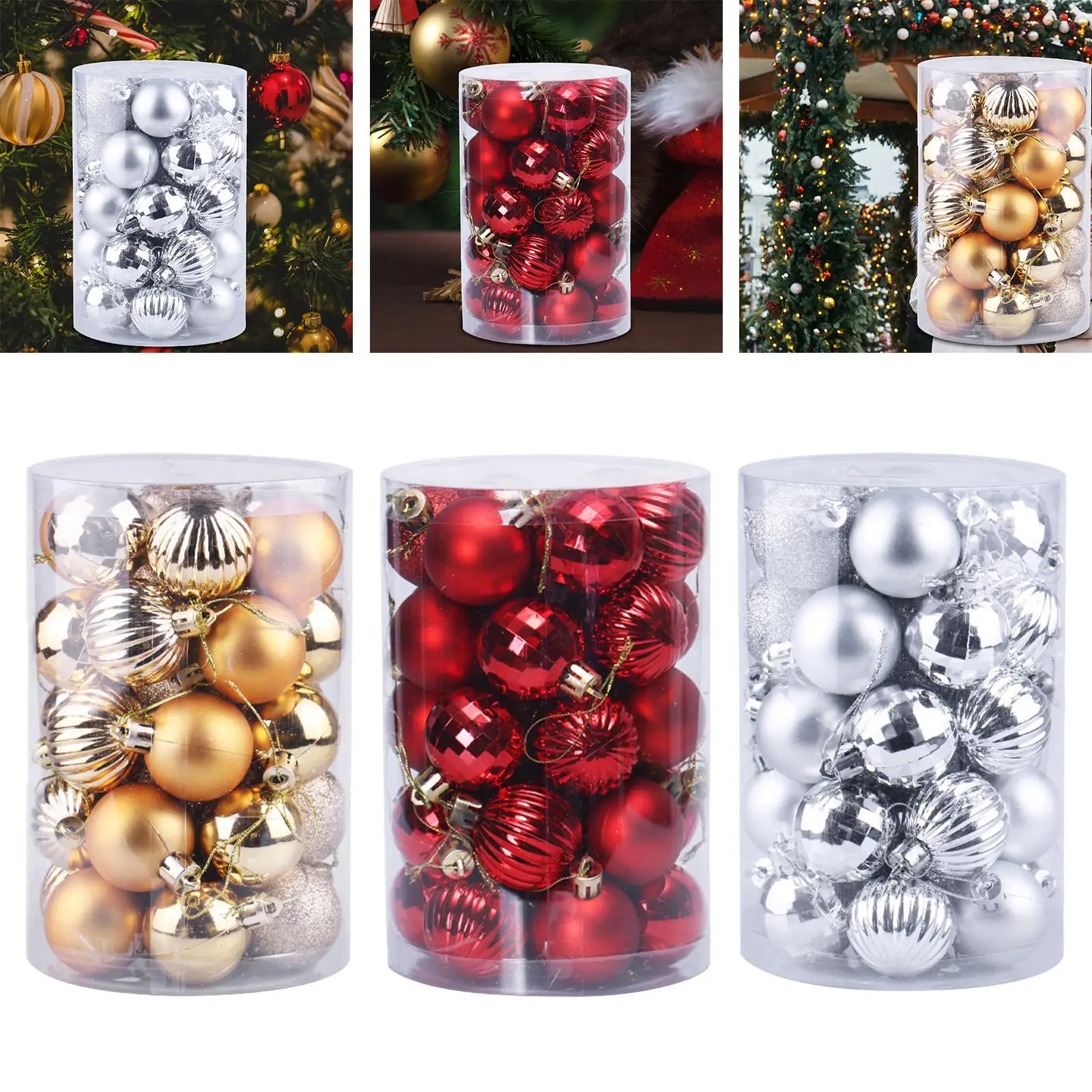 34x Shatterproof Christmas Balls Decorative Pendants Christmas Ornaments Set for Engagement Holiday New Year Indoor Party