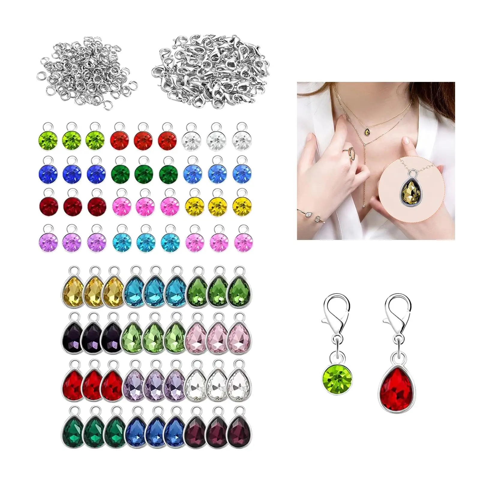 DIY Crystal Birthstone Charms Pendants Charms Oval for Jewellery Making 