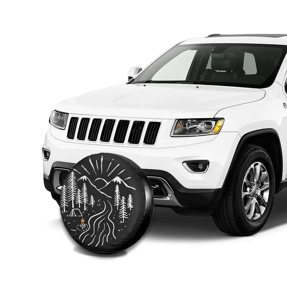 car sun shade Camping And River Spare Tire Cover Waterproof Dust-Proof Travel Mountain Wheel Covers for Jeep Hummer 14" 15" 16" 17" Inch Car Covers