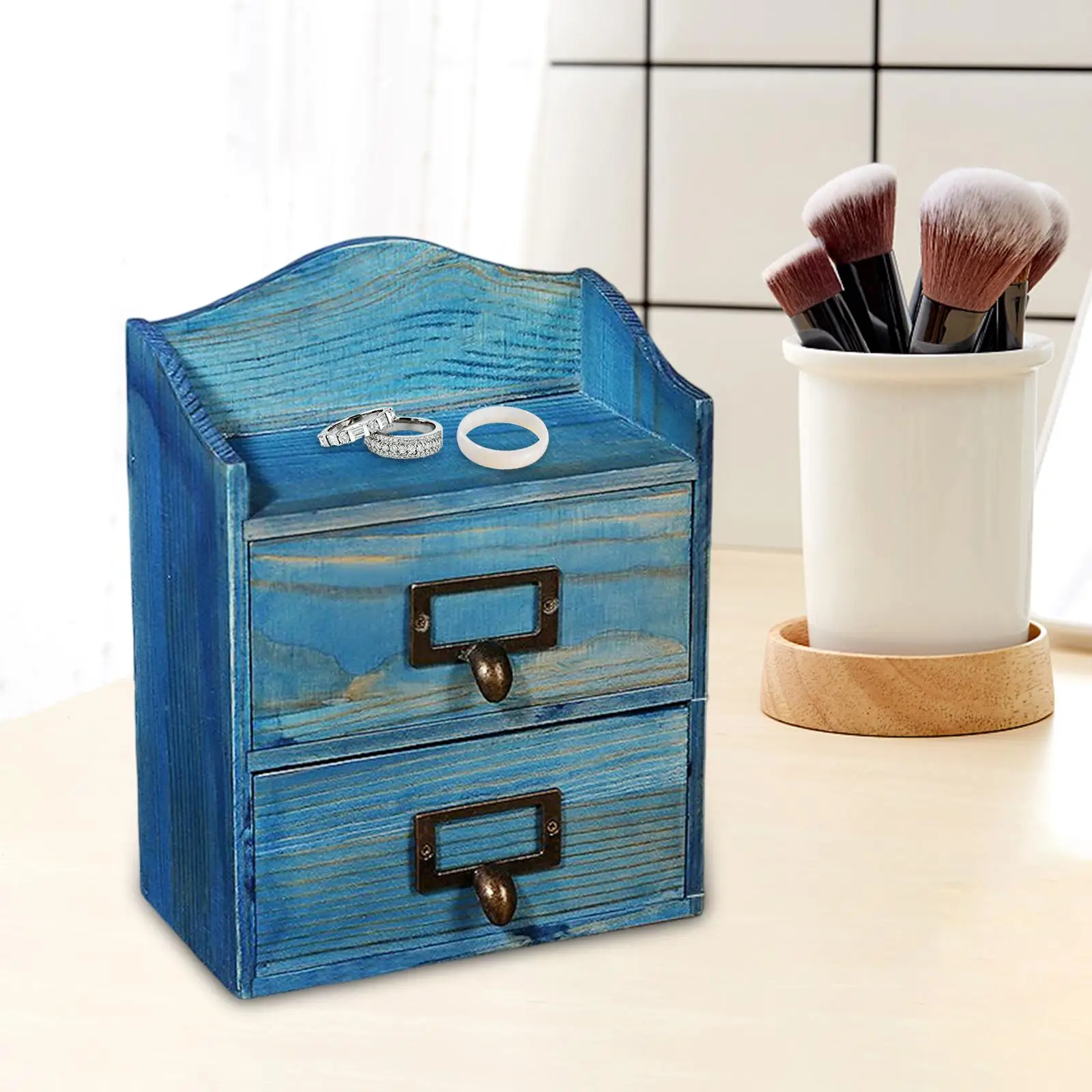 Desktop Drawer Storage Box with 2 Drawers Jewelry Holder Portable Desk Organizer for Bedroom Workspace Organization Counter