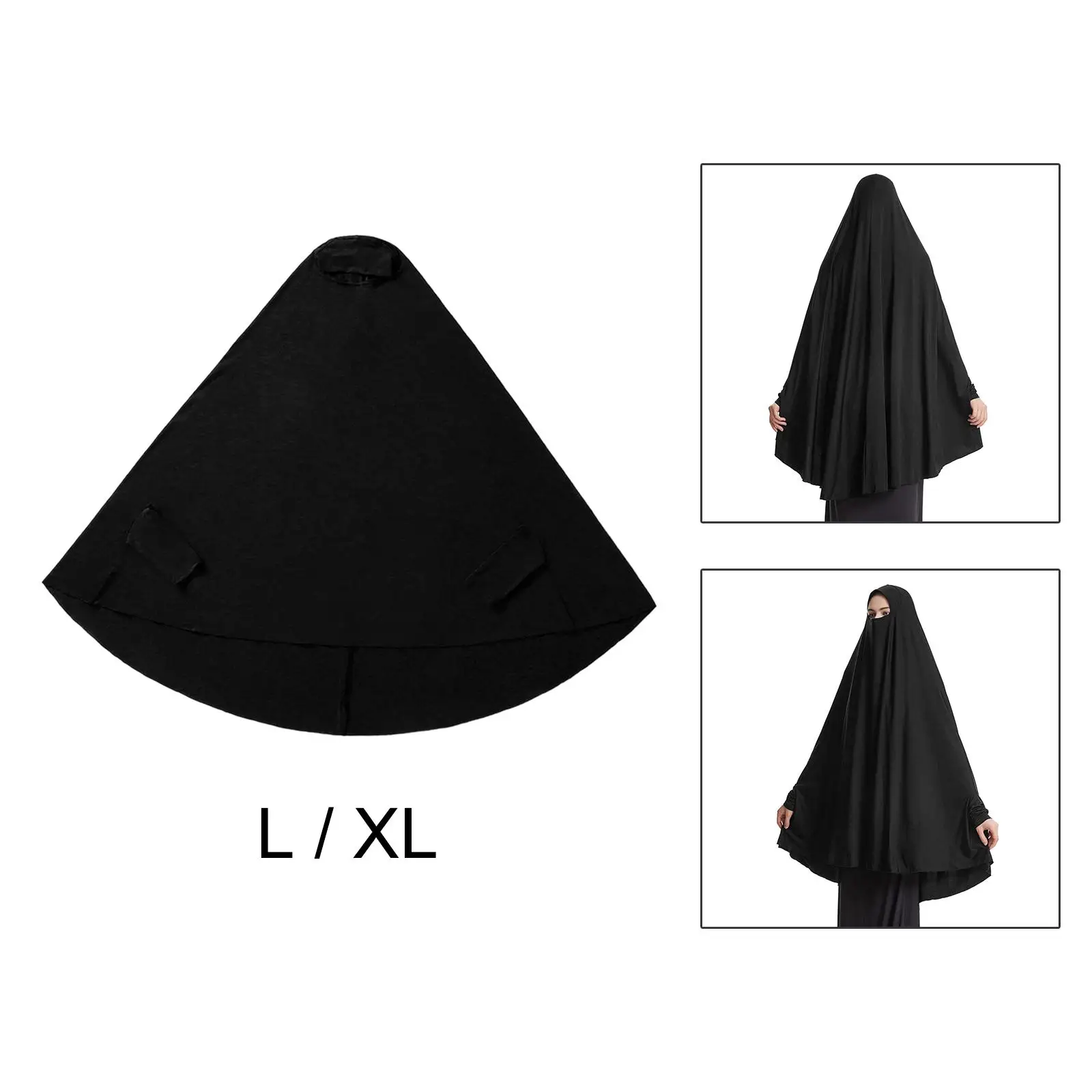 Muslim Abaya Dress Clothes Scarf Hijab Head Wrap Pure Color Formal Robe Body Head Covering Saudi Loose Covered Dress for Praying