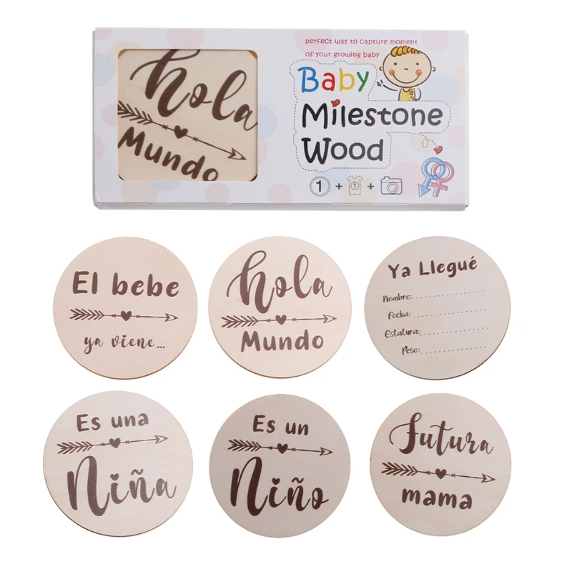 6 Pcs Handmade Baby Milestone Cards Newborn Monthly Recording Cards Spanish Language Letters Love Arrow Print Photocards top Baby Souvenirs