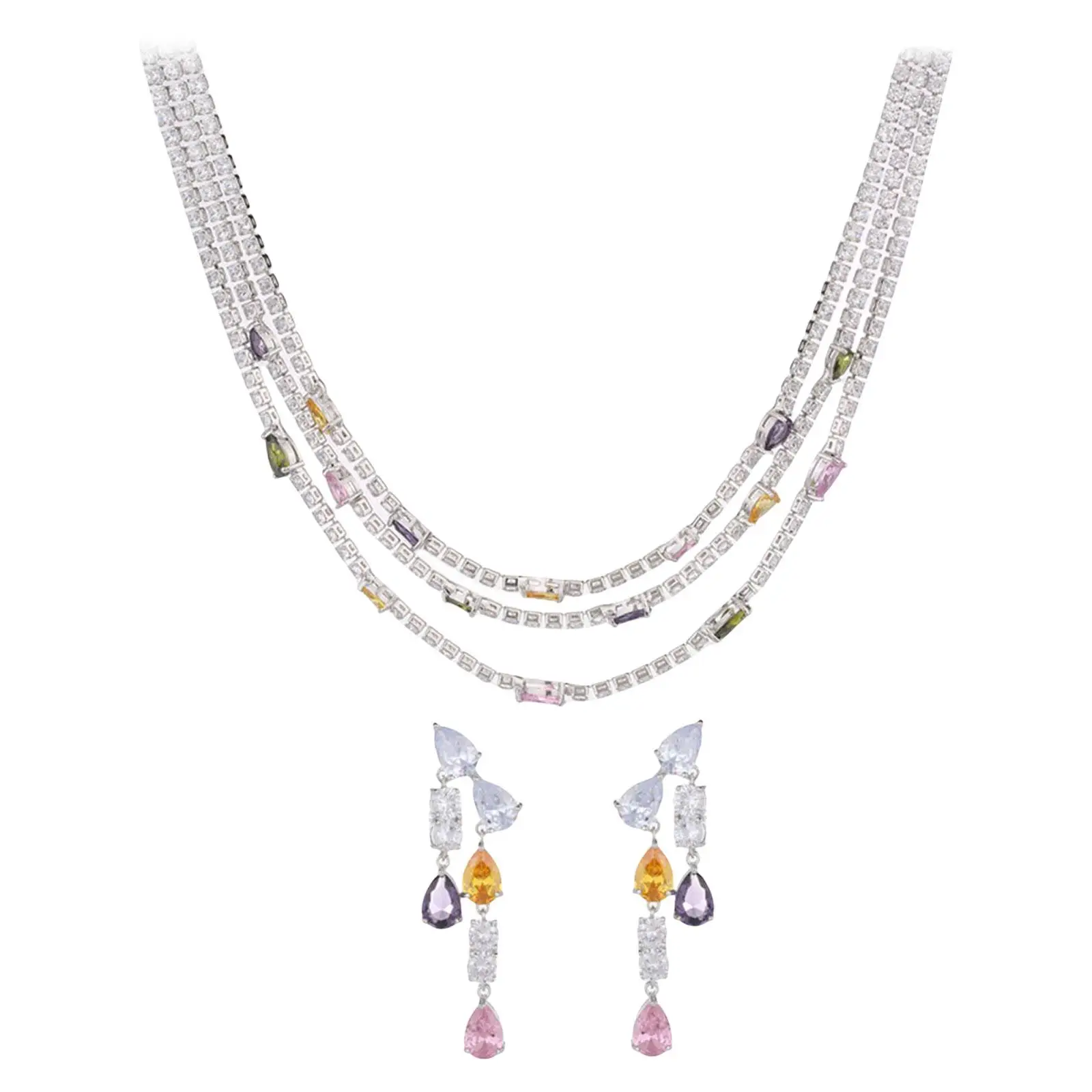 Earring Pendant Layering Chain Jewelry Set beautiful Delicate Shiny Layered Necklaces Earring Set for Beach Party Women