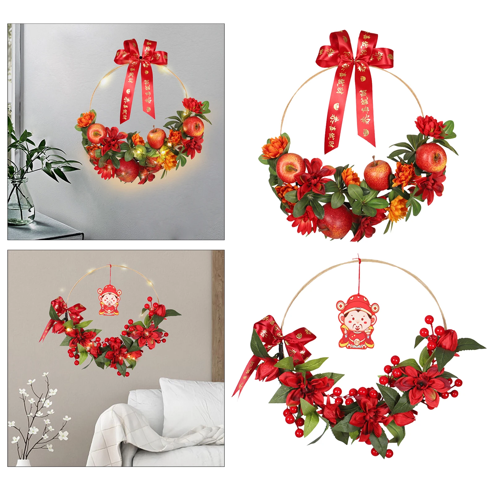 Elegant Chinese New Year Wall Hanging Wreath Red for Wedding Decoration