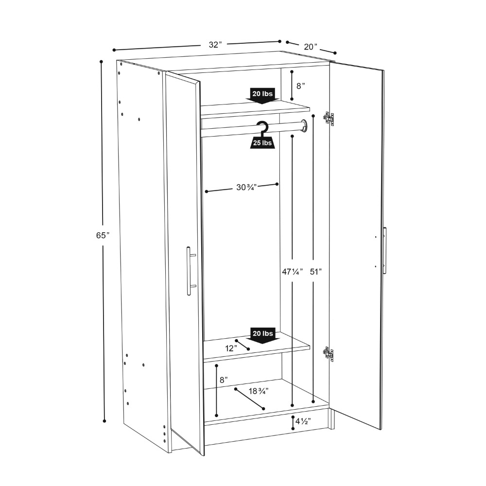 Title 5, Armário de guarda-roupa autônomo de 2 portas Pr...