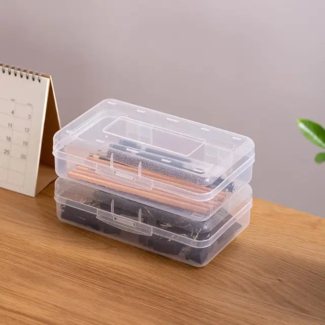 Candy Color Transparent Pencil Cases Pen Holder Box Plastic