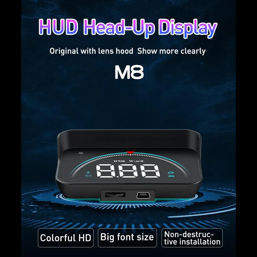 M8 Car HUD Head Up Display OBD2 II Overspeed Warning System Projector Windshield Auto Electronic Voltage Alarm RPM Car Styling