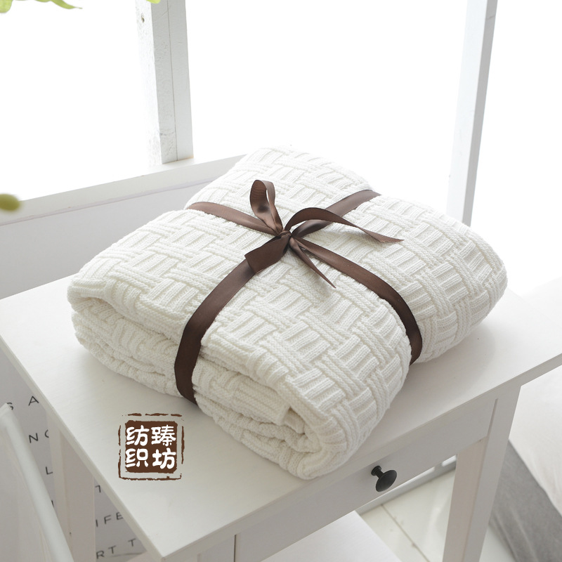 Einfache Baumwolle Gestrickte Decke Einfarbig Sofa Decke Abdeckung Nordic Wohnkultur Decke für Bett Tragbare Atmungsaktive Schal – Detail 11