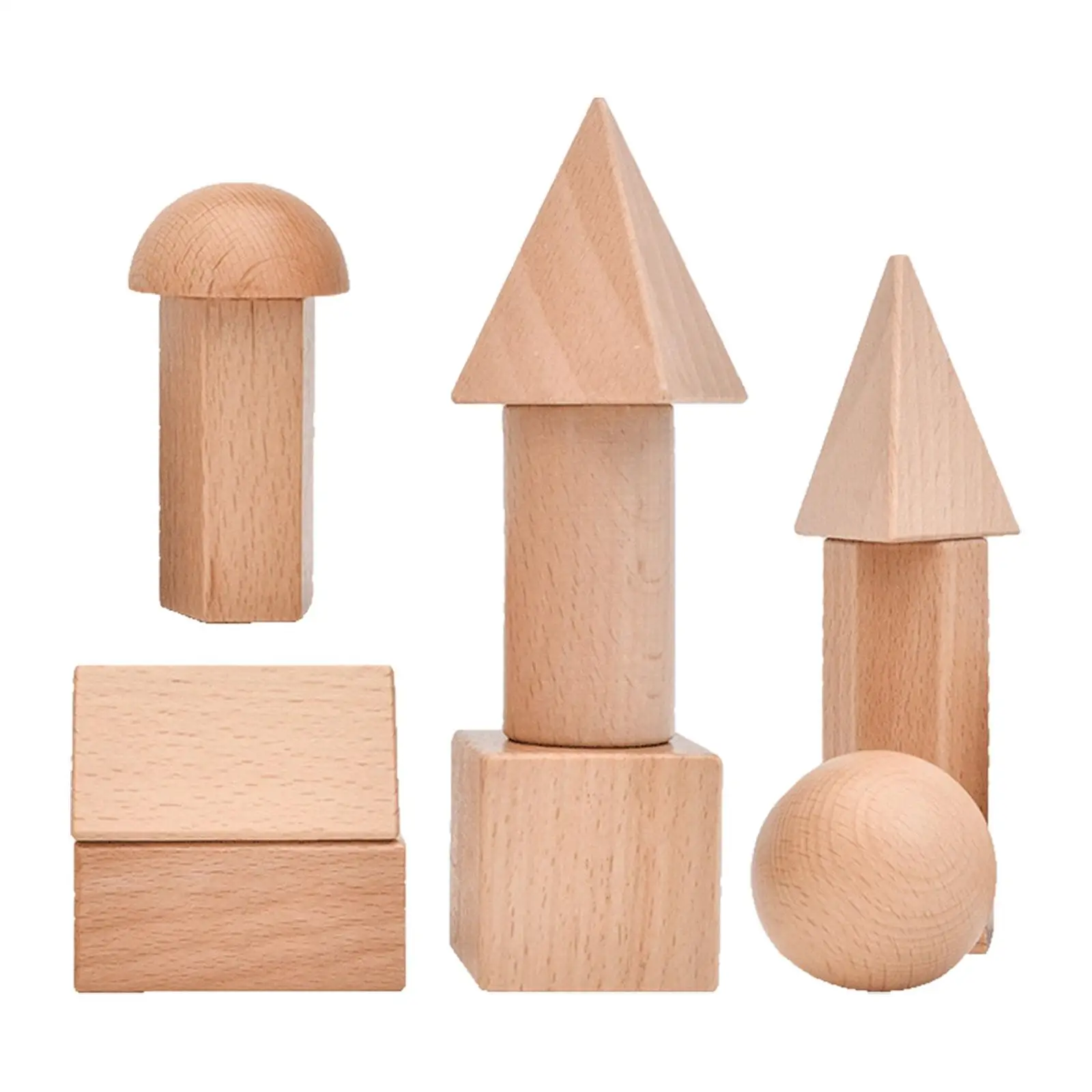 Wood Geometric Solid Blocks Teaching Aid Montessori Educational Toys for Classroom