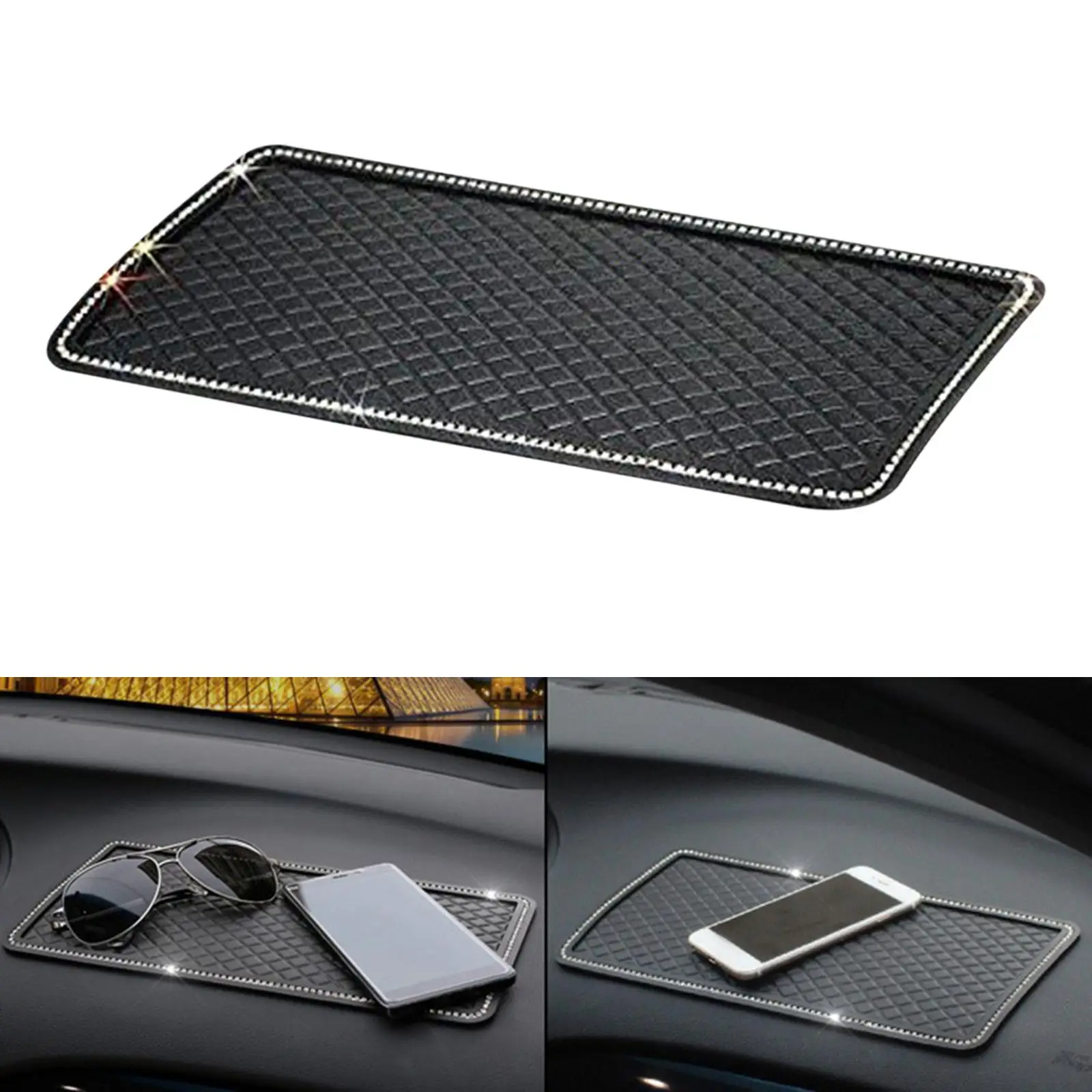 Car Anti Slip Sticky Dashboard Pad Glitter Rhinestone for Phones Keys