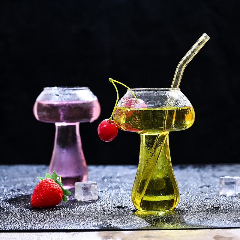 Description Picture 3 of item1PC 260ml Mushroom Shaped Cup Cocktail Fruit Juice Milk Cute Glass Cup Beer Creative Clear Wine Glasses Coffee Cups for Bar New